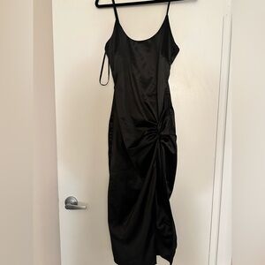 JLUXLABEL Black Satin Midi Slip Dress – NWT – Size L